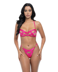 Oh La La Cheri Lingerie Satin Strappy Underwire Bra Set with Mesh and G-String for Confident Comfort