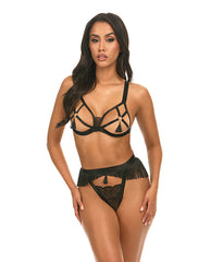 Oh La La Cheri Lingerie Set with Open Cup Cage Bra and Fringe Tassels for Daring, Statement-Making Style