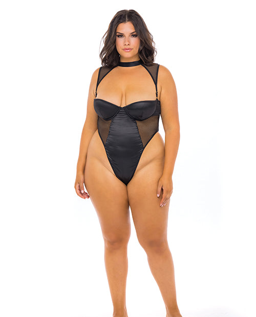 RSVP by Oh la la Cheri Plus Size Teddy with Satin Underwire and Removable Fishnet Harness for Bold Boudoir Looks