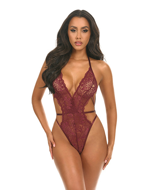 Oh La La Cheri Lace Teddy with Halter Neck and Strappy Back Design for Elegant Lingerie Style