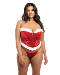 RSVP by Oh la la Cheri plus size lingerie velvet bustier with marabou trim and lace up front for holiday celebrations
