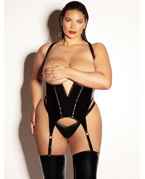Fetish by Oh la la Cheri Plus Size Lingerie Vinyl Open Cup V-Wire Merrywidow with Adjustable Straps for Confidence and Style