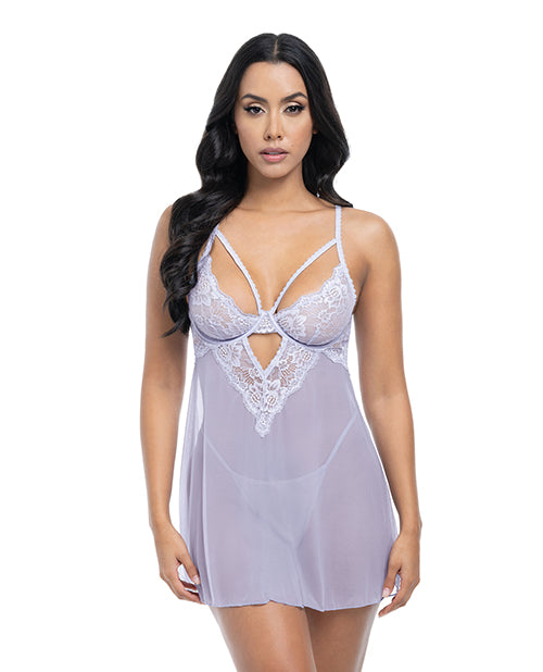 Oh La La Cheri Lace Mesh Babydoll Set Adjustable Straps Matching G-string for Elegant Lingerie Ensemble