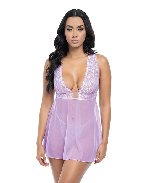 Oh La La Cheri Babydoll Lingerie Set Sheer Lace Mesh Adjustable Straps for Romantic Sleepwear