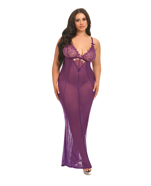 Oh La La Cheri Plus Size Lingerie Sheer Mesh Gown with Eyelash Lace for Elegant Relaxation