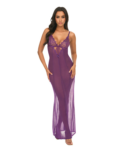 Oh La La Cheri Lingerie Gown Sheer Mesh Eyelash Lace with Adjustable Straps for Elegant Sleepwear