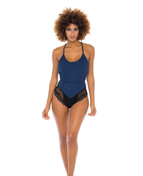 RSVP by Oh la la Cheri Lingerie Ribbed Jersey Romper with Racerback and Plunge Lace for Elegant Lounge and Sensual Style