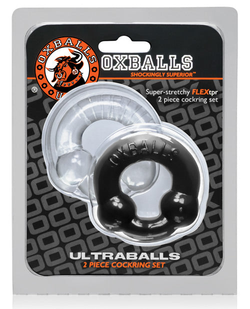 Ultraballs Cock Rings Two-Pack in Black and Clear - Stretchy FLEX-TPR by Oxballs