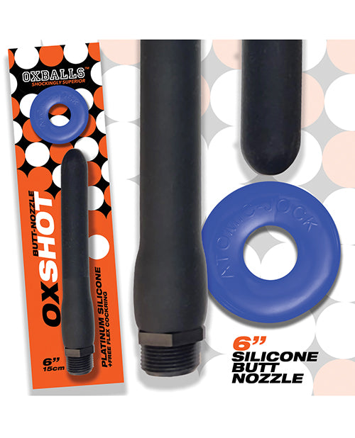 Oxballs Silicone Butt Nozzle with Flexible Cockring Platinum Silicone and Tapered Tip for Comfortable Personal Cleansing