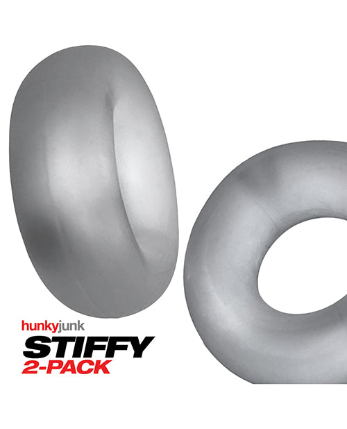 Hunky Junk Penis Enhancement Stiffy 2-Pack Cockrings Non-Roll Design Clear Ice for Firm No-Pinch Grip
