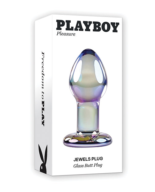Playboy Anal Products Borosilicate Glass Butt Plug with Iridescent Finish and Rabbit Head Base for Enhance Fullness and Temperature Play