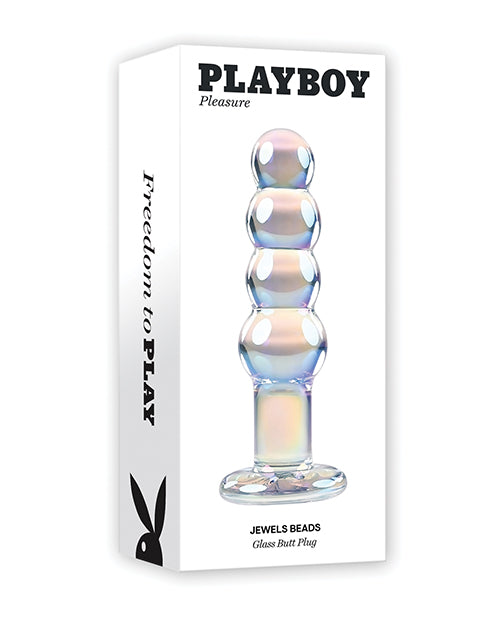 Playboy Anal Plug Borosilicate Glass Graduated Beads Rabbit Head Base for Safe Intimate Play