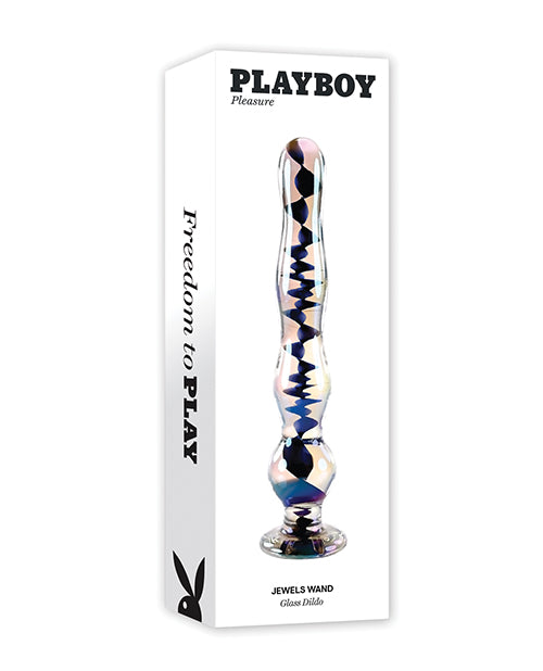 Playboy Dildo Glass Iridescent Wand with Spiral Rabbit Head Design for Enhanced Stimulation and Temperature Play