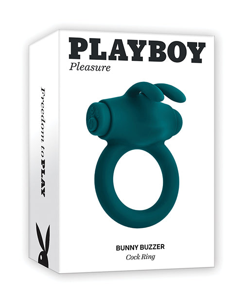 Playboy Cock Ring Deep Teal Silicone Vibrating Bunny Bullet for Enhanced Stimulation and Couples Pleasure
