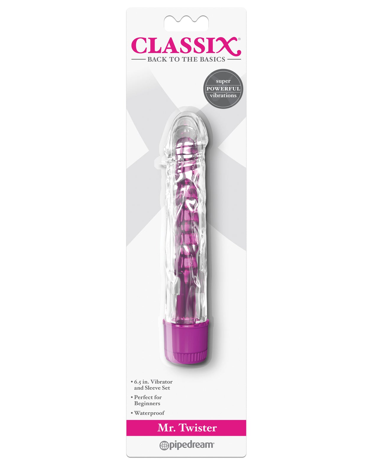 Classix Vibrator Crystal Clear Removable Sleeve Textured Swirl Design for Versatile Stimulation