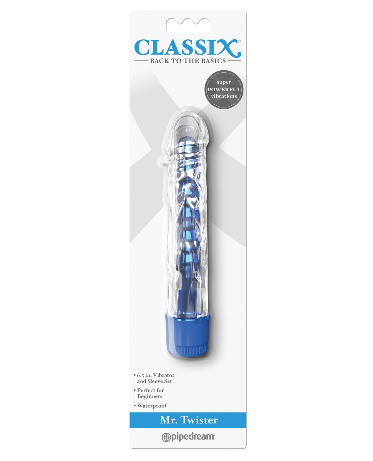 Classix Vibrator Swirl Texture Crystal Clear Sleeve Metallic Interior for Enhanced Stimulation