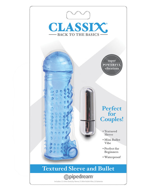 Classix Penis Enhancement Textured Sleeve with Mini Bullet Vibrator for Intense Stimulation and Couples Pleasure