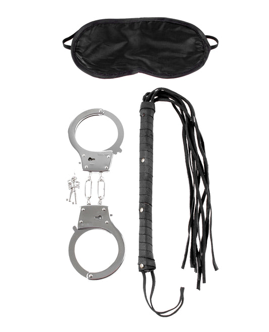 Lover's Fantasy Kit Bondage Set with Leather Whip, Handcuffs & Satin Mask