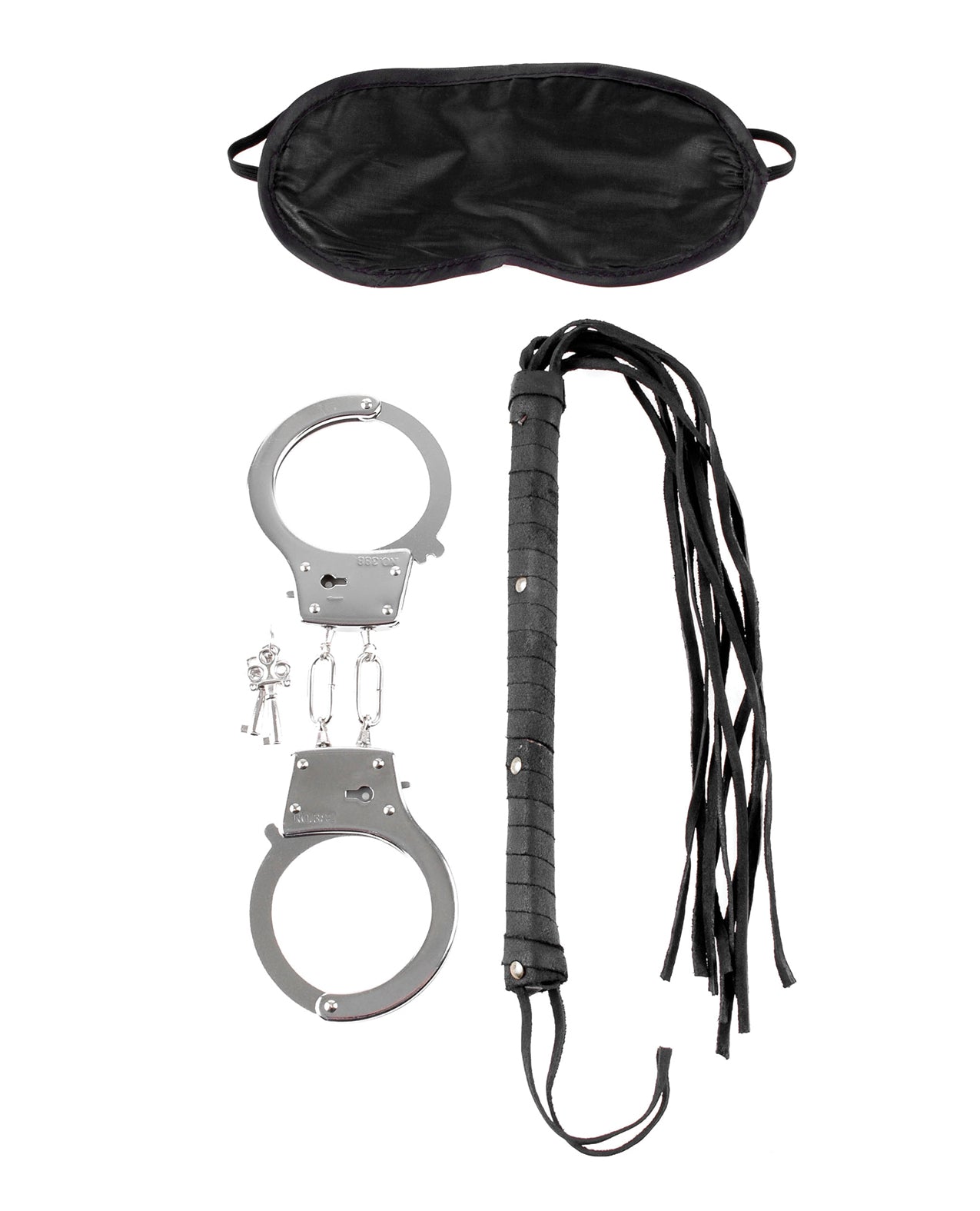 Lover's Fantasy Kit Bondage Set with Leather Whip, Handcuffs & Satin Mask