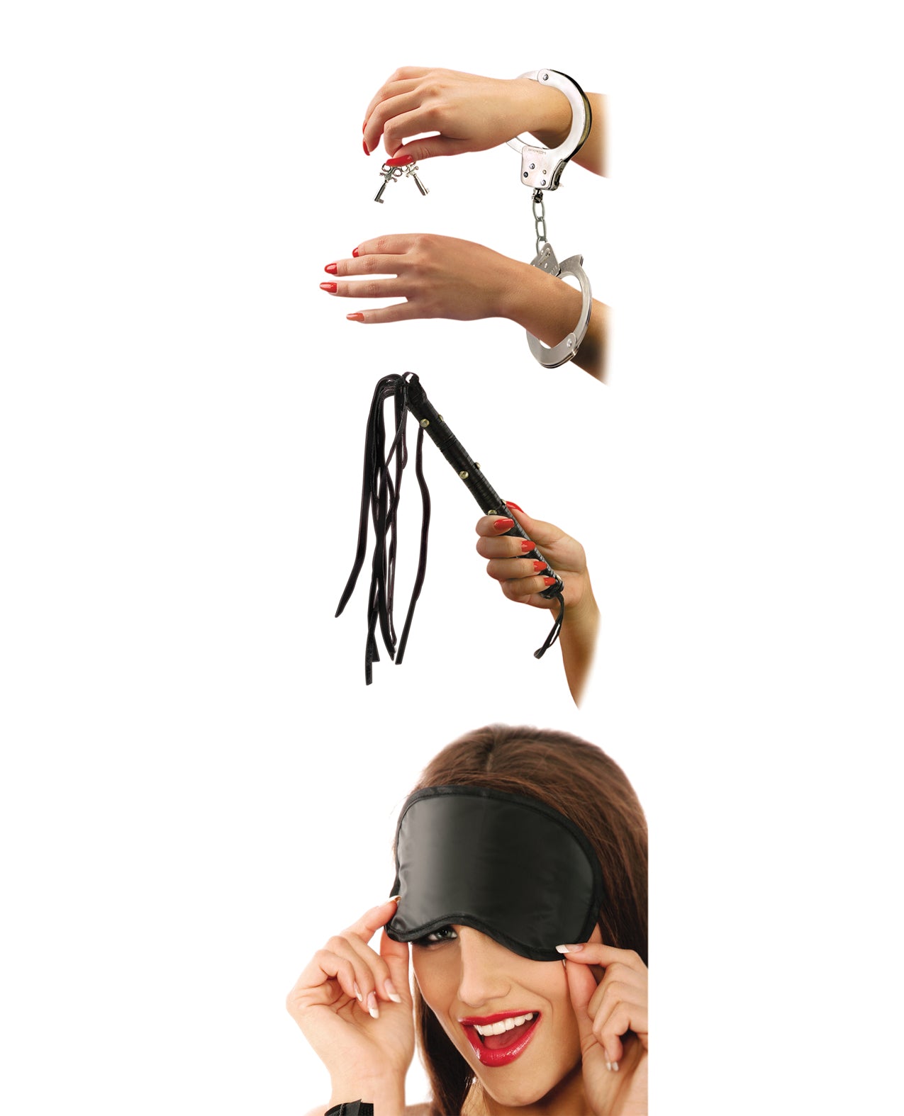 Lover's Fantasy Kit Bondage Set with Leather Whip, Handcuffs & Satin Mask