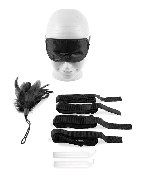 Beginner's Bondage Set with Velvet Cuffs, Blindfold & Feather Tickler