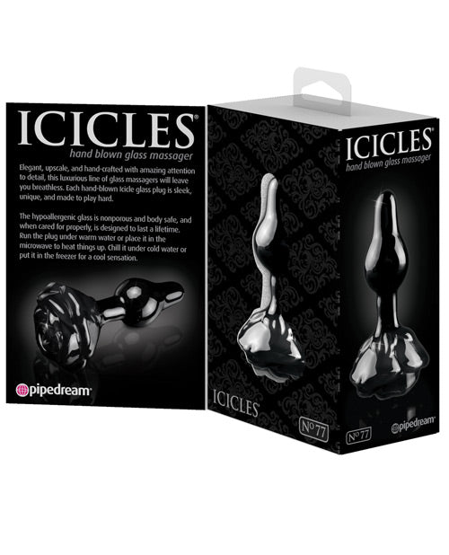 Icicles No. 77 Black Rose Hand-Blown Glass Butt Plug with Temperature Play