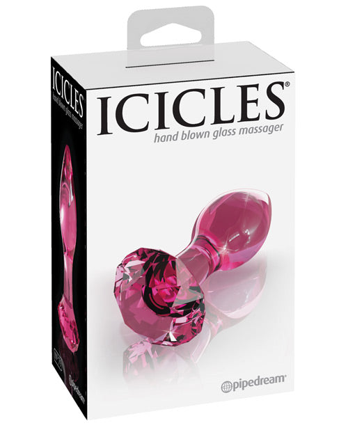 Icicles Glass Butt Plug Hand-Blown Pink Diamond Detail Hypoallergenic for Body-Safe Anal Play