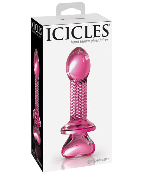 Icicles Anal Product Hand-Blown Glass Butt Plug Ribbed Pink Design for Comfortable Temperature Play