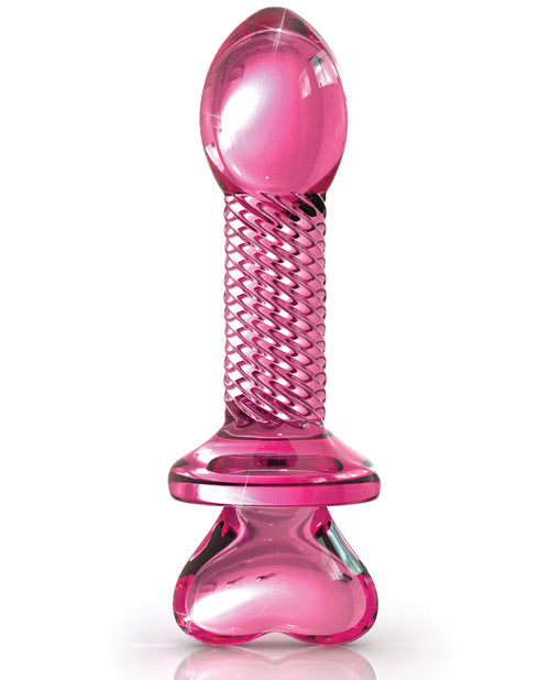 Hand-Blown Ribbed Pink Glass Butt Plug with Temperature Play