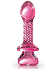 Hand-Blown Ribbed Pink Glass Butt Plug with Temperature Play