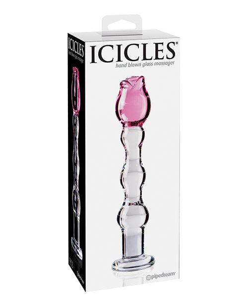 Icicles Glass Massager Hand-Blown Rose Tip Hypoallergenic Design for Body-Safe Intimate Pleasure