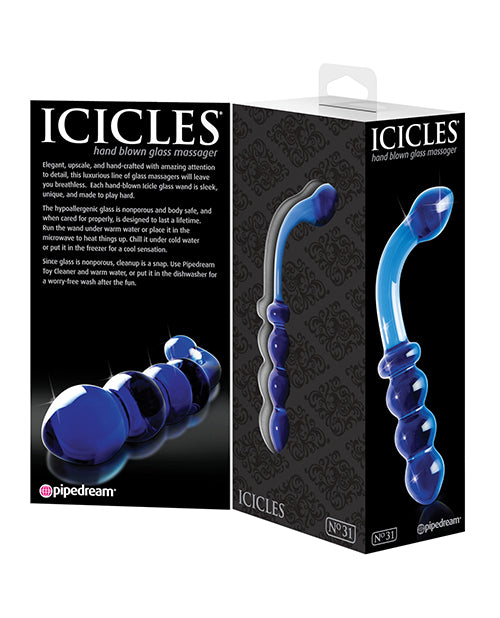 Icicles No. 31 Hand Blown Glass G Spot Massager with Blue Finish