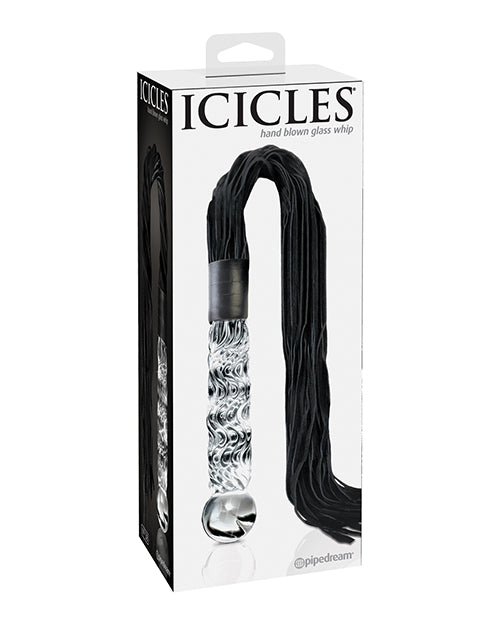 Icicles Glass Flogger with Bull Leather Tails Hand-Blown Handle for Sensory Temperature Play