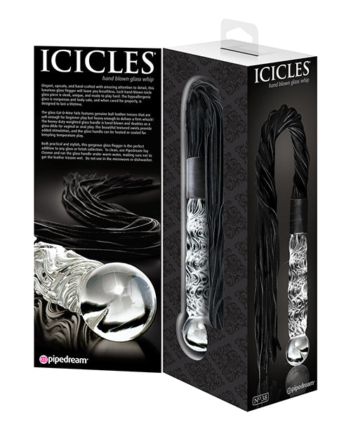 Icicles Hand-Blown Glass Handled Flogger with Leather Tails
