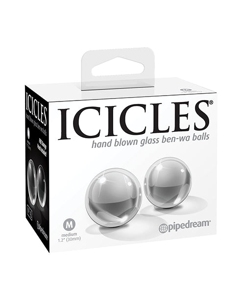 Icicles Ben Wa Balls Hand-Blown Glass Medium Hypoallergenic Stimulator for Pelvic Floor Exercise