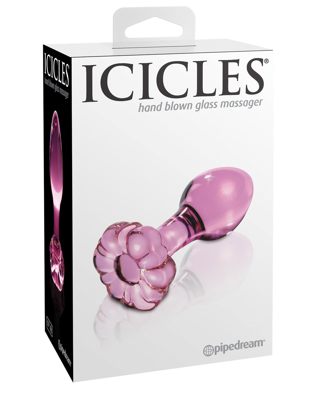 Icicles Anal Products Pink Glass Butt Plug with Tapered Tip and Ergonomic Base for Comfortable Anal Play