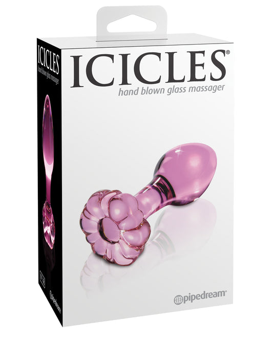 Icicles Anal Products Pink Glass Butt Plug with Tapered Tip and Ergonomic Base for Comfortable Anal Play