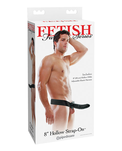 Fetish Fantasy Series Strap On 8-inch Hollow Dildo Adjustable Black Harness for Enhanced Intimacy