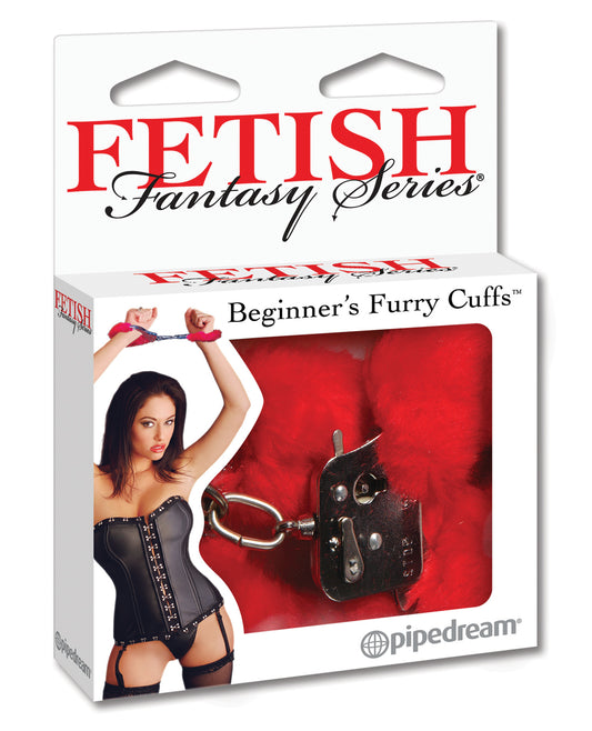 Fetish Fantasy Series Bondage Restraints Red Furry Cuffs Adjustable Fit with Soft Faux Fur Lining for Comfortable Restraint Play