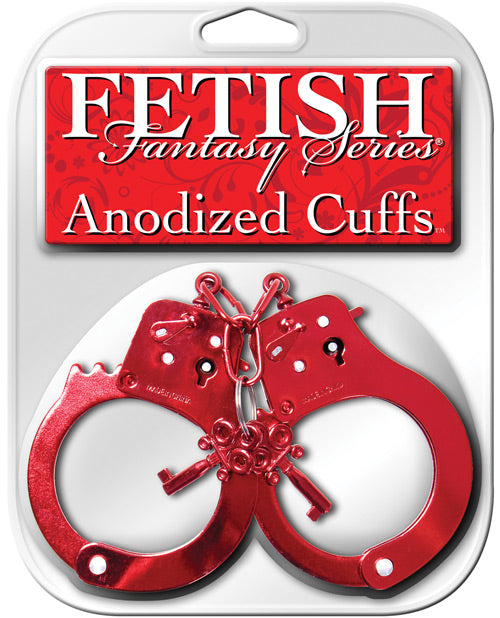 Fetish Fantasy Series Bondage Restraints Red Anodized Metal Cuffs with Quick-Release for Secure Adult Play
