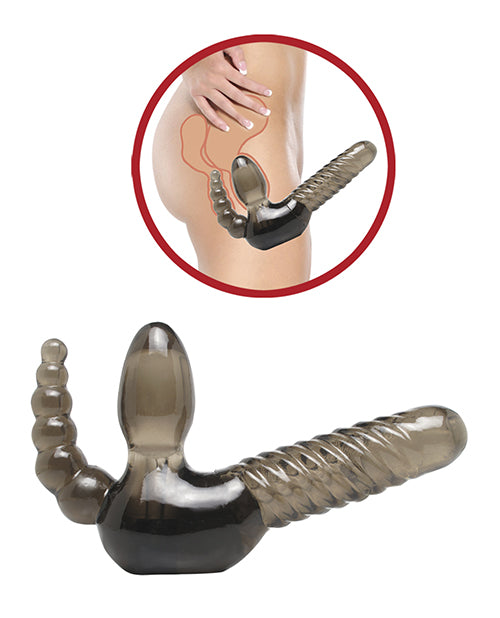 Strapless Strap-On with Anal Stimulator and Ribbed Shaft