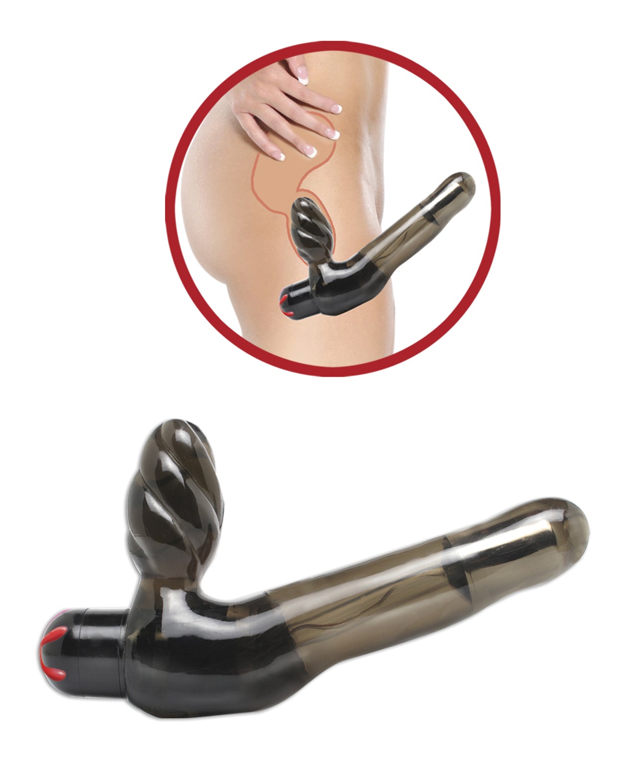 Vibrating Strapless Strap-On with Curved Double Dildo and Bullet Vibrations