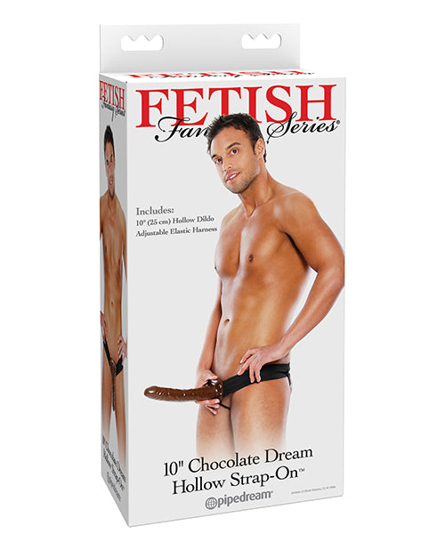 Fetish Fantasy Series Strap On Realistic 10 Inch Chocolate Hollow Adjustable Harness for Couples and ED Support
