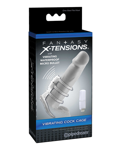 Remote-Control Cock Rings - Fantasy X-tensions Penis Enhancement Cock Cage with Four Stretch Rings and Micro Vibe for Prolonged Stamina