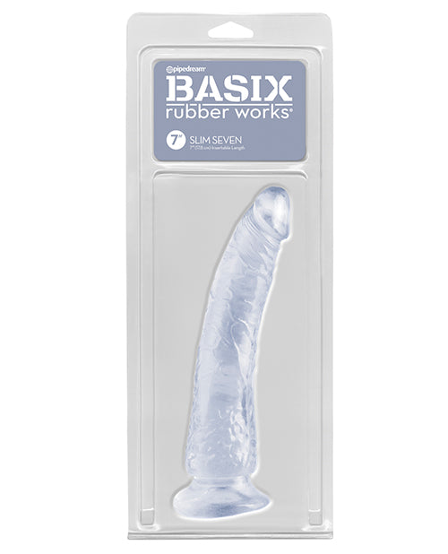 Basix Rubber Works Dildo Flexible Clear Slim Design with Suction Cup for Hands-Free Play