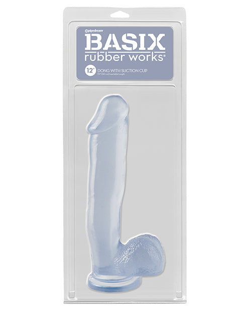 Basix Rubber Works Dong Clear 12-Inch Suction Cup Hypoallergenic Rubber for Realistic Stimulation