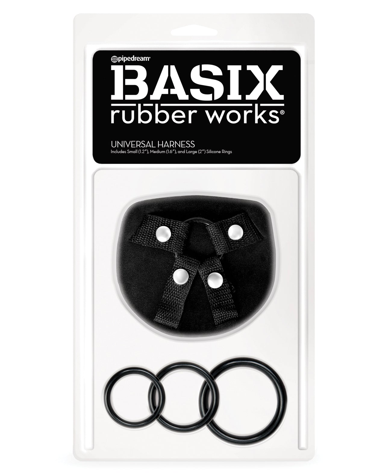 Basix Rubber Works Strap Ons Universal Harness Adjustable Fit with 3 Silicone Rings for Versatile Strap-On Play