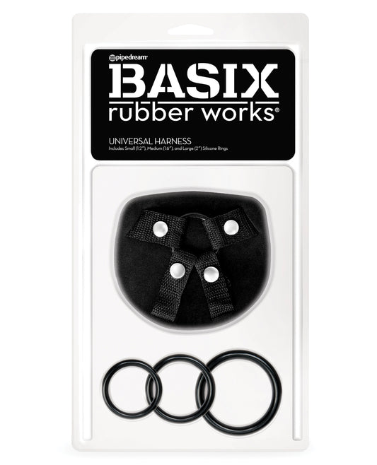 Basix Rubber Works Strap Ons Universal Harness Adjustable Fit with 3 Silicone Rings for Versatile Strap-On Play