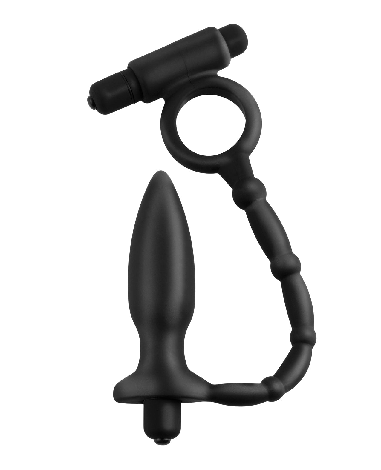Black Silicone Anal Plug with Vibrating Cockring