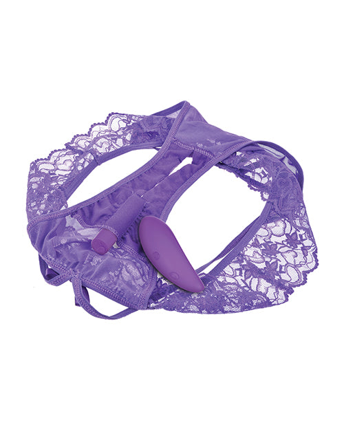 Fantasy For Her Vibrating Crotchless Panty with Remote and Mesh Design - Purple